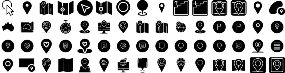 Set Of Location Icons Isolated Silhouette Solid Icon With Icon, Location, Design, Place, Symbol, Sign, Pin Infographic Simple Vector Illustration Logo