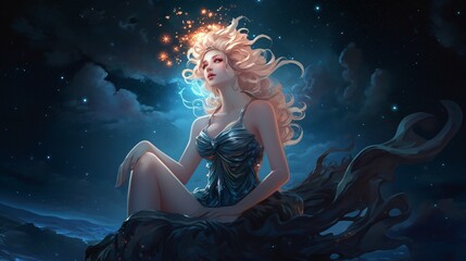 Obraz na płótnie Canvas Virgo Zodiac sign, virgin horoscope symbol, wallpaper background design, night sky, Generative AI