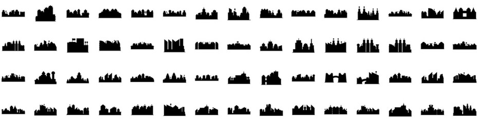 Set Of Metropolis Icons Isolated Silhouette Solid Icon With City, Skyscraper, Metropolis, Building, Cityscape, Architecture, Urban Infographic Simple Vector Illustration Logo