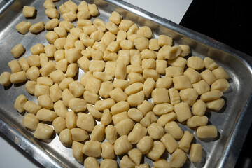 pan of freshly prepared gnocchi