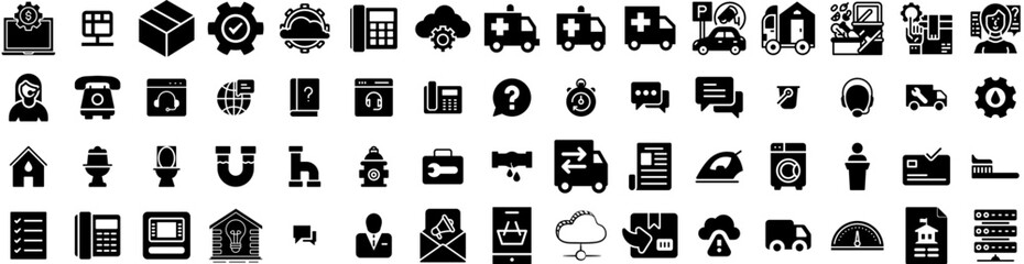 Set Of Services Icons Isolated Silhouette Solid Icon With Customer, Business, Service, Support, Office, Person, Call Infographic Simple Vector Illustration Logo