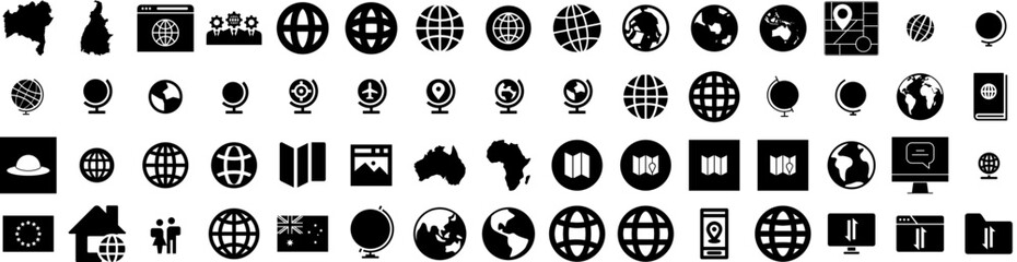 Set Of World Icons Isolated Silhouette Solid Icon With Map, Vector, World, Abstract, Planet, Illustration, Background Infographic Simple Vector Illustration Logo