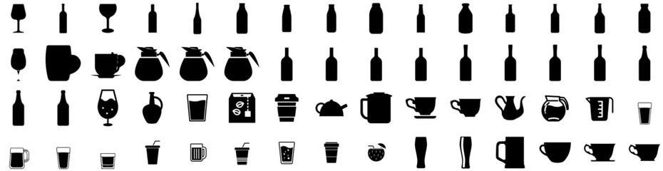 Set Of Drink Icons Isolated Silhouette Solid Icon With Beverage, Glass, Lifestyle, Young, Girl, Woman, Drink Infographic Simple Vector Illustration Logo