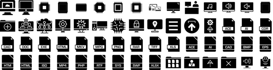 Set Of Computer Icons Isolated Silhouette Solid Icon With Laptop, Modern, Display, Screen, Computer, Technology, Business Infographic Simple Vector Illustration Logo
