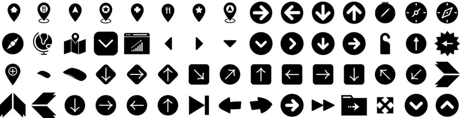 Set Of Direction Icons Isolated Silhouette Solid Icon With Vector, Background, Sign, Symbol, Direction, Arrow, Illustration Infographic Simple Vector Illustration Logo