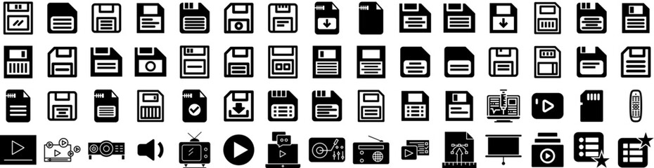 Set Of Media Icons Isolated Silhouette Solid Icon With Business, Internet, Marketing, Media, Web, Social, Network Infographic Simple Vector Illustration Logo