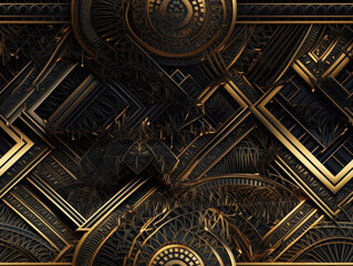 Dark black and gold Geometric grid background Modern dark abstract texture Created with Generative AI technology.