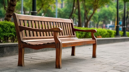 Fototapeta na wymiar Wooden bench in the city park. Generative Ai