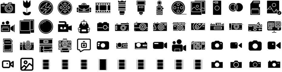 Set Of Camera Icons Isolated Silhouette Solid Icon With Lens, Equipment, Digital, Photography, Camera, Photo, Illustration Infographic Simple Vector Illustration Logo