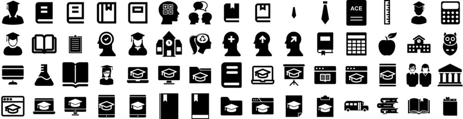 Set Of Education Icons Isolated Silhouette Solid Icon With Study, University, Student, Book, Knowledge, School, Education Infographic Simple Vector Illustration Logo