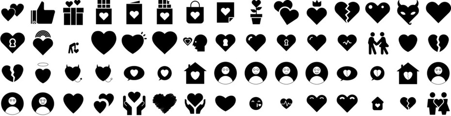 Set Of Heart Icons Isolated Silhouette Solid Icon With Valentine, Icon, Heart, Vector, Love, Symbol, Background Infographic Simple Vector Illustration Logo
