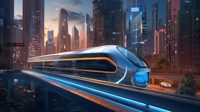 A hyper-realistic digital illustration showcasing an advanced hyperloop system seamlessly integrated into a modern cityscape, ai generated