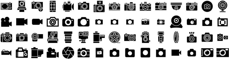 Set Of Camera Icons Isolated Silhouette Solid Icon With Photo, Digital, Illustration, Equipment, Photography, Lens, Camera Infographic Simple Vector Illustration Logo