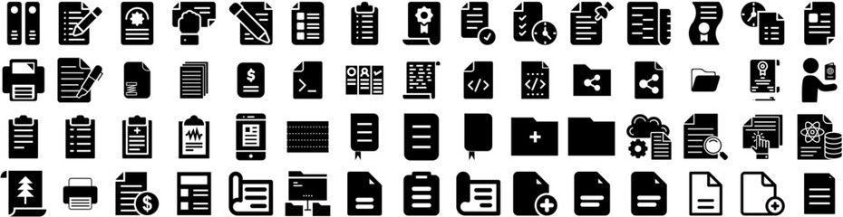 Set Of Document Icons Isolated Silhouette Solid Icon With Concept, Folder, Document, File, Office, Business, Information Infographic Simple Vector Illustration Logo