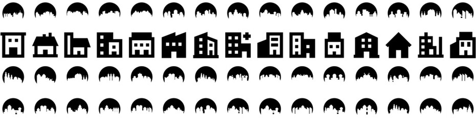 Set Of Building Icons Isolated Silhouette Solid Icon With Construction, Architecture, Urban, Business, Office, City, Building Infographic Simple Vector Illustration Logo