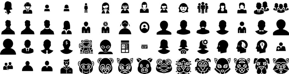 Set Of Avatar Icons Isolated Silhouette Solid Icon With Avatar, Person, Human, People, Male, Man, Illustration Infographic Simple Vector Illustration Logo