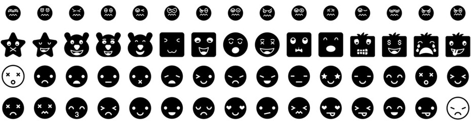 Set Of Emoticon Icons Isolated Silhouette Solid Icon With Emoticon, Vector, Symbol, Face, Icon, Sign, Set Infographic Simple Vector Illustration Logo