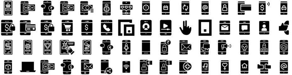 Set Of Mobile Icons Isolated Silhouette Solid Icon With Cellphone, Screen, Mockup, Mobile, Phone, Smartphone, Isolated Infographic Simple Vector Illustration Logo