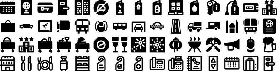 Set Of Travel Icons Isolated Silhouette Solid Icon With Airplane, Trip, Tourism, Holiday, Travel, Vacation, Journey Infographic Simple Vector Illustration Logo