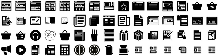 Set Of Article Icons Isolated Silhouette Solid Icon With Media, Business, Internet, Information, Paper, Article, Page Infographic Simple Vector Illustration Logo