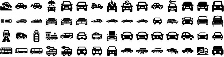 Set Of Automobile Icons Isolated Silhouette Solid Icon With Car, Technology, Electric, Automotive, Vehicle, Auto, Automobile Infographic Simple Vector Illustration Logo