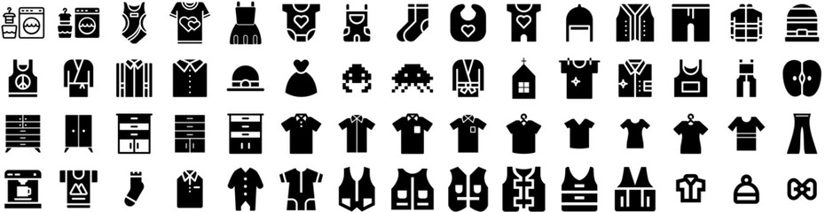 Set Of Clothing Icons Isolated Silhouette Solid Icon With Background, Clothing, Fabric, Cloth, Fashion, Clothes, Style Infographic Simple Vector Illustration Logo