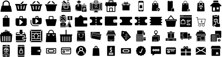 Set Of Commerce Icons Isolated Silhouette Solid Icon With Store, Web, Internet, Online, Technology, Business, Retail Infographic Simple Vector Illustration Logo