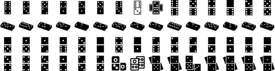 Set Of Domino Icons Isolated Silhouette Solid Icon With Domino, White, Action, Game, Strategy, Block, Dominoes Infographic Simple Vector Illustration Logo