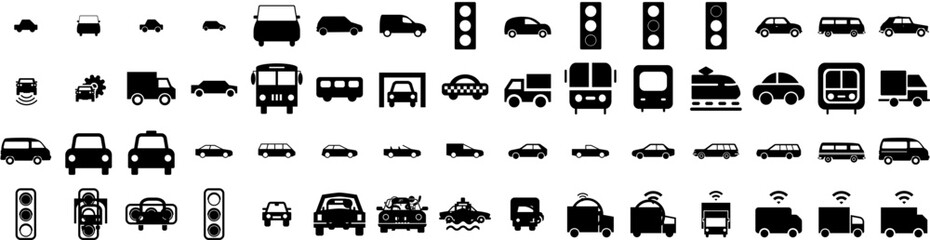Set Of Driving Icons Isolated Silhouette Solid Icon With Road, Transport, Auto, Transportation, Drive, Vehicle, Car Infographic Simple Vector Illustration Logo