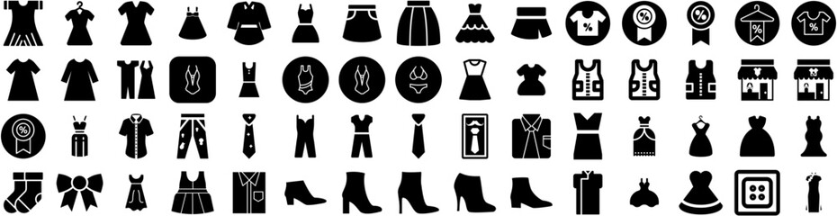 Set Of Dress Icons Isolated Silhouette Solid Icon With Clothes, Female, Style, Dress, Girl, Woman, Fashion Infographic Simple Vector Illustration Logo