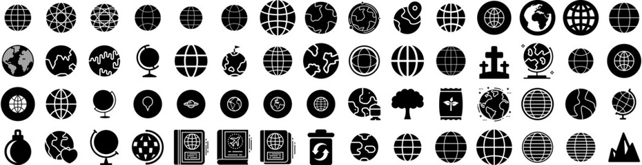 Set Of Earth Icons Isolated Silhouette Solid Icon With Global, Background, Map, Globe, Earth, Planet, World Infographic Simple Vector Illustration Logo