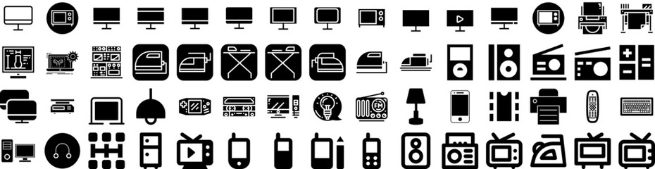 Set Of Electronics Icons Isolated Silhouette Solid Icon With Digital, Electronic, Device, Appliance, Equipment, Technology, Computer Infographic Simple Vector Illustration Logo