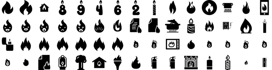 Set Of Flame Icons Isolated Silhouette Solid Icon With Isolated, Vector, Fire, Flame, Burn, Red, Hot Infographic Simple Vector Illustration Logo