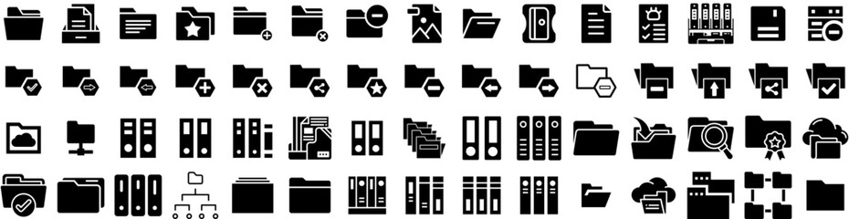 Set Of Folders Icons Isolated Silhouette Solid Icon With Document, Business, Folder, Paper, File, Illustration, Open Infographic Simple Vector Illustration Logo
