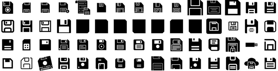 Set Of Floppy Icons Isolated Silhouette Solid Icon With Magnetic, Floppy, Disk, Diskette, Old, Technology, Computer Infographic Simple Vector Illustration Logo