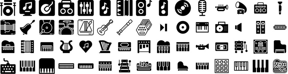 Set Of Instrument Icons Isolated Silhouette Solid Icon With Vector, Musical, Sound, Concert, Orchestra, Instrument, Music Infographic Simple Vector Illustration Logo