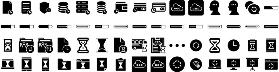 Set Of Loading Icons Isolated Silhouette Solid Icon With Bar, Icon, Load, Illustration, Progress, Sign, Web Infographic Simple Vector Illustration Logo