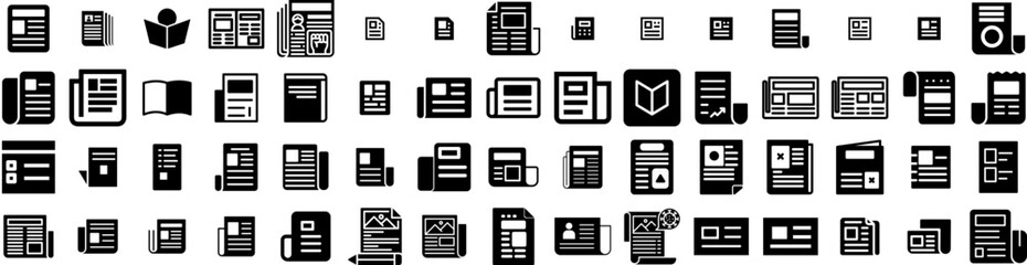 Set Of Newspaper Icons Isolated Silhouette Solid Icon With Paper, Design, Background, Text, Page, News, Newspaper Infographic Simple Vector Illustration Logo