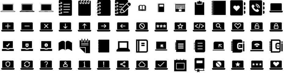 Set Of Notebook Icons Isolated Silhouette Solid Icon With Notebook, Blank, White, Notepad, Template, Note, Page Infographic Simple Vector Illustration Logo