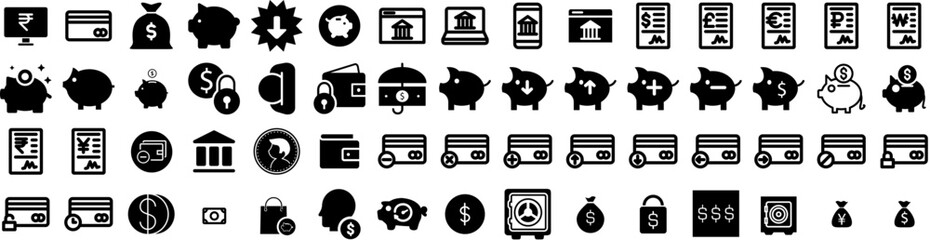 Set Of Savings Icons Isolated Silhouette Solid Icon With Icon, Illustration, Business, Finance, Money, Vector, Save Infographic Simple Vector Illustration Logo