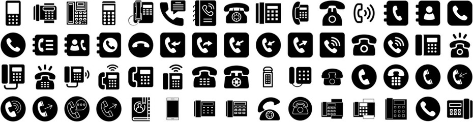 Set Of Telephone Icons Isolated Silhouette Solid Icon With Call, Communication, Phone, Telephone, Contact, Support, Illustration Infographic Simple Vector Illustration Logo
