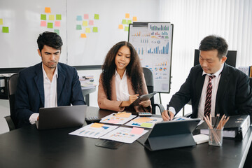 Creative managers crew working with new startup project in office. Team brainstorming..