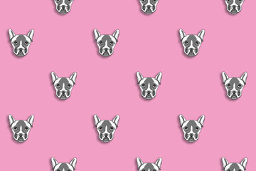 pattern with the image of a dog. pastel purple background. Horizontal image.