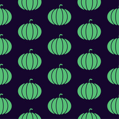 Seamless pattern with neon green pumpkins. Can be used for Halloween cards, textile, print. Isolated vector.
