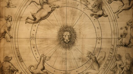 Leo Zodiac sign, Lion horoscope astrology illustration, wallpaper background design, Generative AI - obrazy, fototapety, plakaty