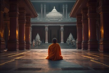 Fototapeta Profound Meditation Practice of a Guru Monk in the Serene Temple obraz