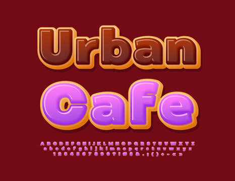Vector sweet logo Urban Cafe. Tasty Cake Font. Creative Alphabet Letters and Numbers