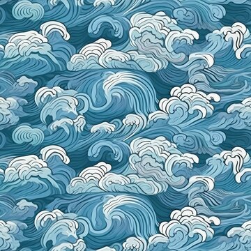 ocean waves japanese style seamless background for textiles, fabrics, covers, wallpapers, print, gift wrapping and scrapbooking  