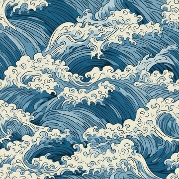 ocean waves japanese style seamless background for textiles, fabrics, covers, wallpapers, print, gift wrapping and scrapbooking  Generative AI