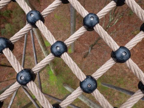 Screwed steel plastic point of ropes in safety web twenty metres above
